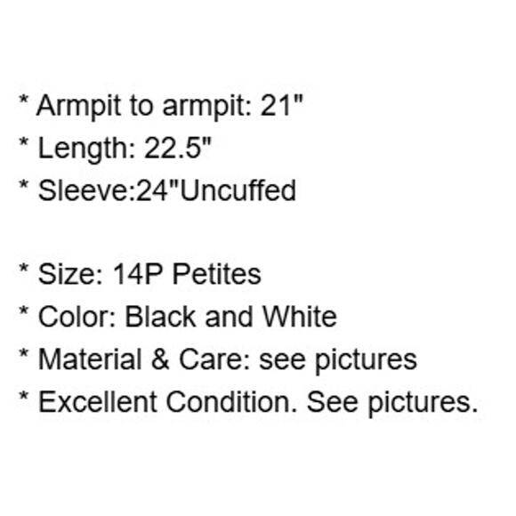 Liz Claiborne Jacket Petites 14P Black White Animal Print Attached Belt Lined - Picture 4 of 16